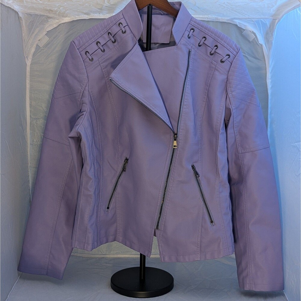 Lu’s Chic Women’s Motorcycle Jacket Fashion Dressy Vegan Leather Biker Coat Slim
